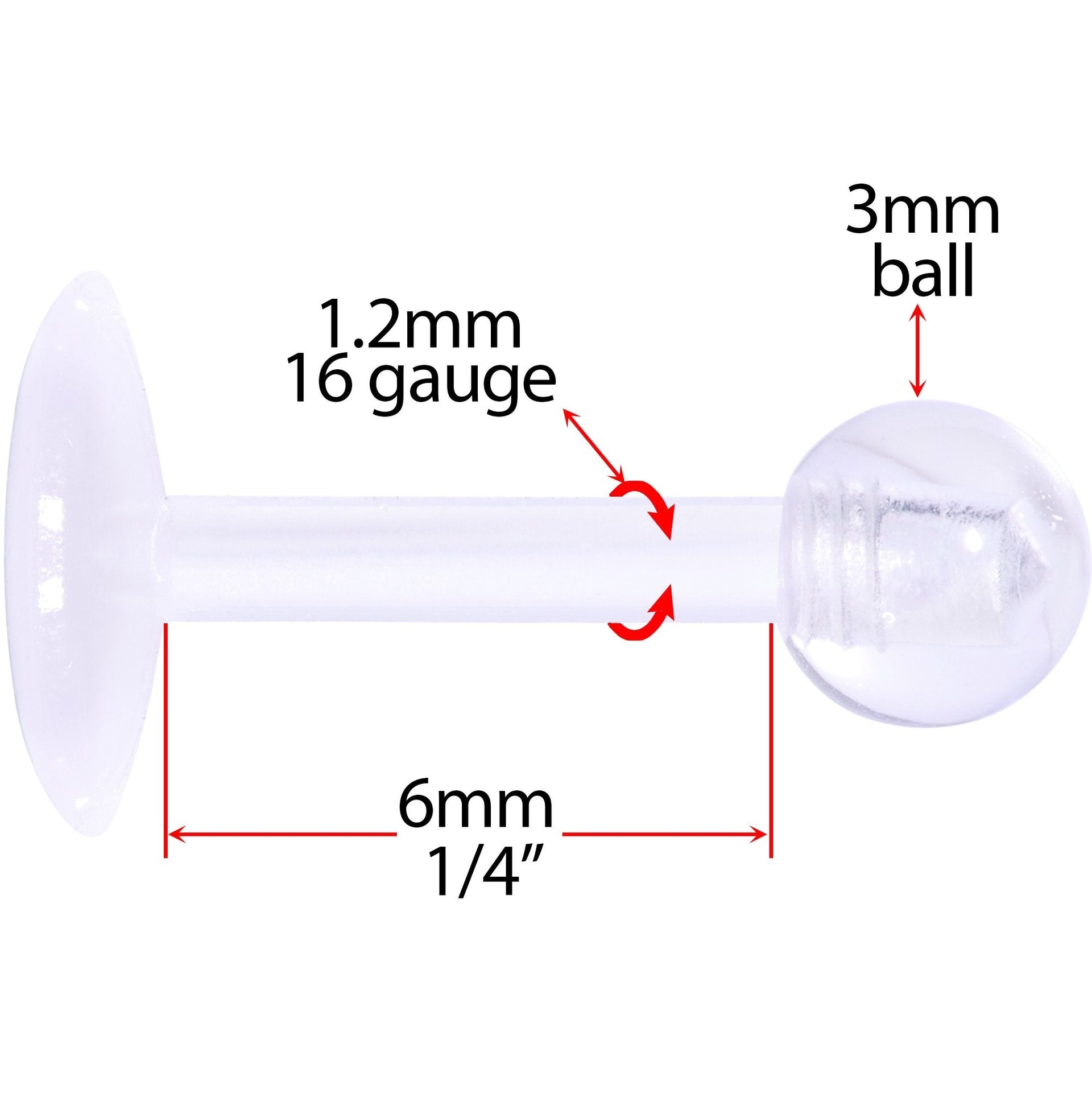 16G 1/4 Clear Flexible Bioplast Labret Monroe Tragus Retainer