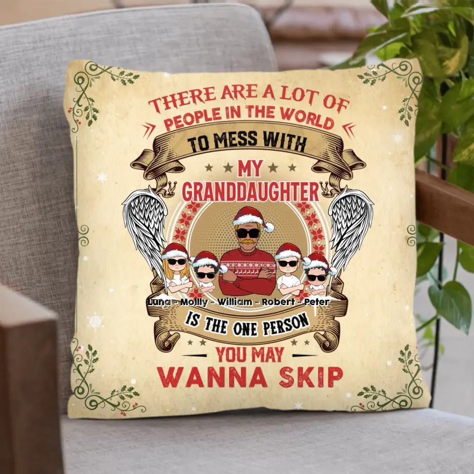 Personalized Grandpa Pillow Cover - Christmas Gift Idea For Grandpa From Grandkids - Up to 4 Grandkids - You May Wanna Skip