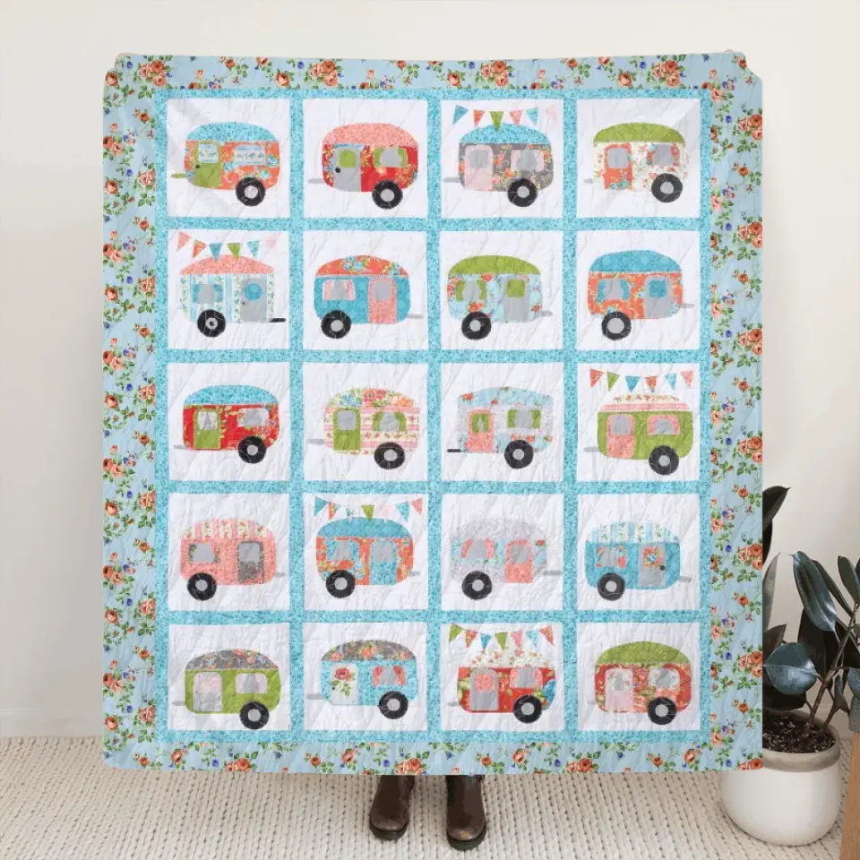 Cute Camper Pattern Fleece Throw Blanket/Quilt - Gift Idea For Camping Lovers