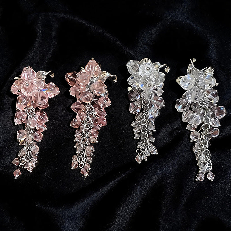Women Iris Crystal Beaded Tassel Dangle Earrings,Niche Unique Heavy Craft Versatile Fashion Statement Jewelry For Daily Occasion