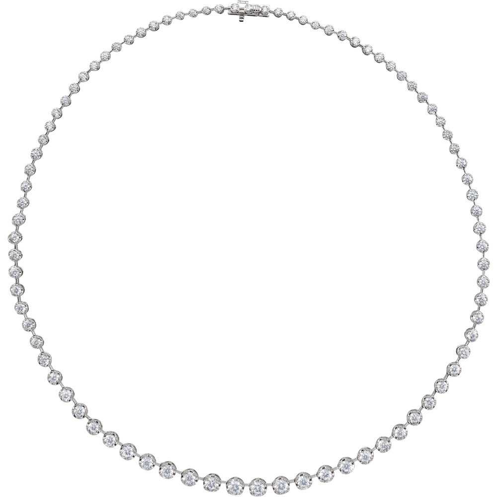 14K white gold necklace featuring a continuous line of round brilliant-cut diamonds