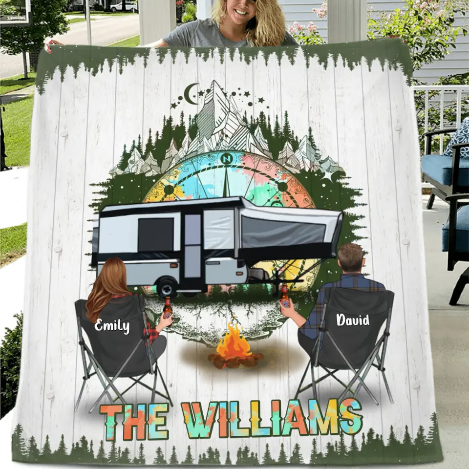 Personalized Camping Compass Quilt/Fleece Throw Blanket - Gift Idea For Camping Lover/Couple/Family/Friends - The Williams