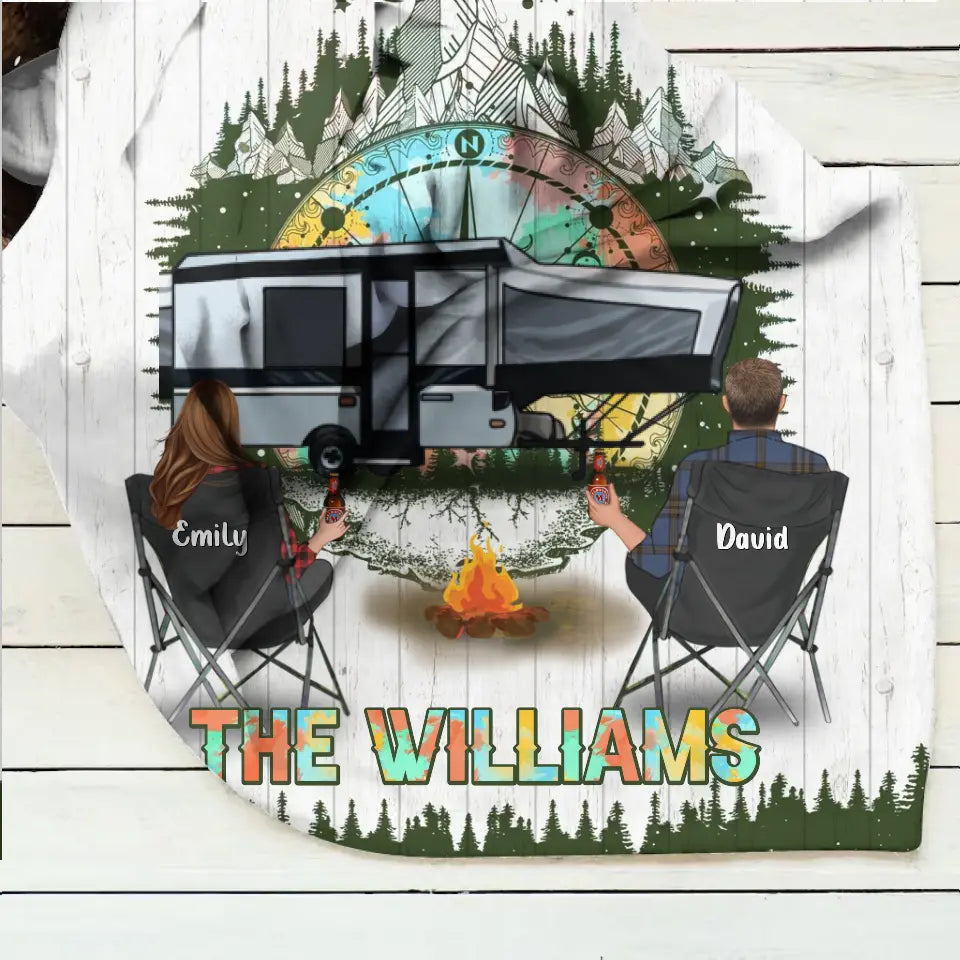Personalized Camping Compass Quilt/Fleece Throw Blanket - Gift Idea For Camping Lover/Couple/Family/Friends - The Williams