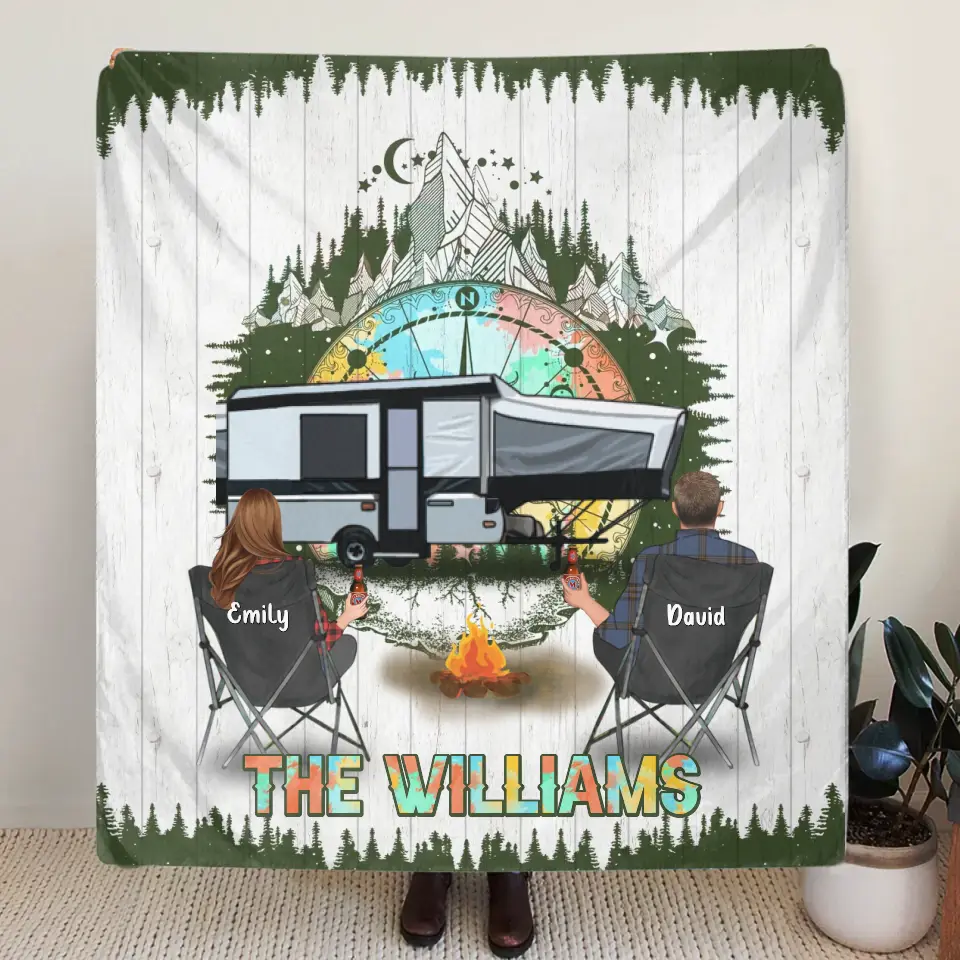 Personalized Camping Compass Quilt/Fleece Throw Blanket - Gift Idea For Camping Lover/Couple/Family/Friends - The Williams