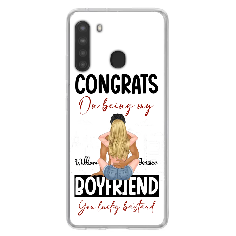 Personalized Couple Phone Case - Gift Idea For Couple/Valentines Day - Congrats On Being My Boyfriend You Lucky Bastard - Case For iPhone/Samsung