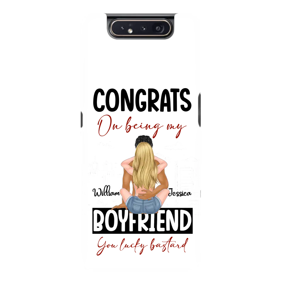 Personalized Couple Phone Case - Gift Idea For Couple/Valentines Day - Congrats On Being My Boyfriend You Lucky Bastard - Case For iPhone/Samsung