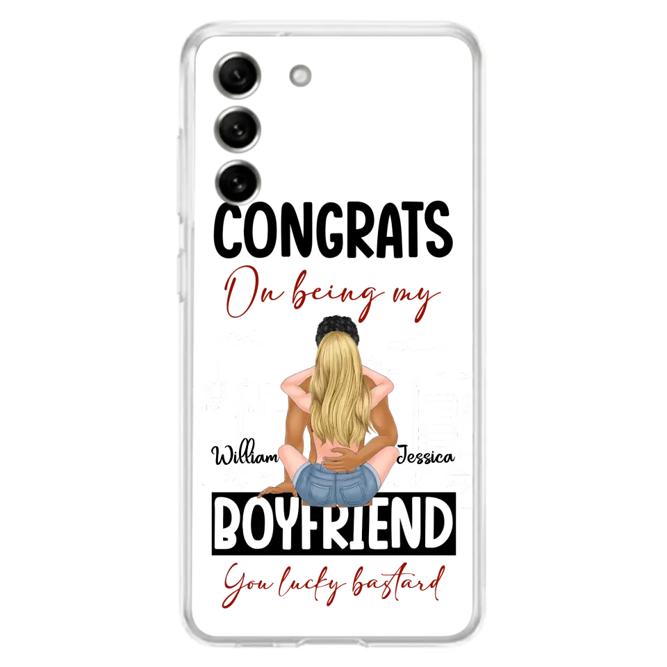 Personalized Couple Phone Case - Gift Idea For Couple/Valentines Day - Congrats On Being My Boyfriend You Lucky Bastard - Case For iPhone/Samsung