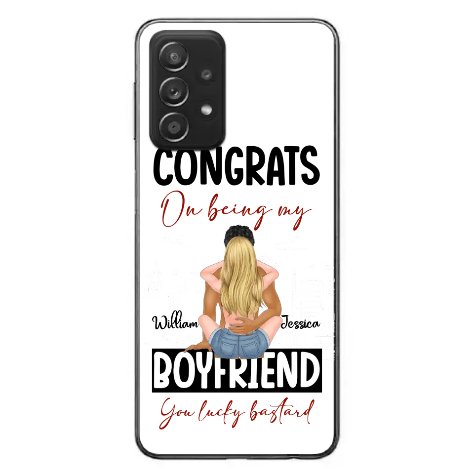 Personalized Couple Phone Case - Gift Idea For Couple/Valentines Day - Congrats On Being My Boyfriend You Lucky Bastard - Case For iPhone/Samsung