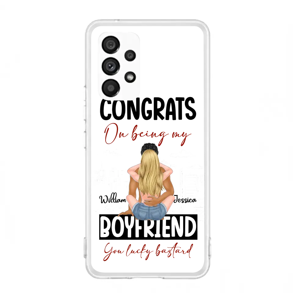 Personalized Couple Phone Case - Gift Idea For Couple/Valentines Day - Congrats On Being My Boyfriend You Lucky Bastard - Case For iPhone/Samsung