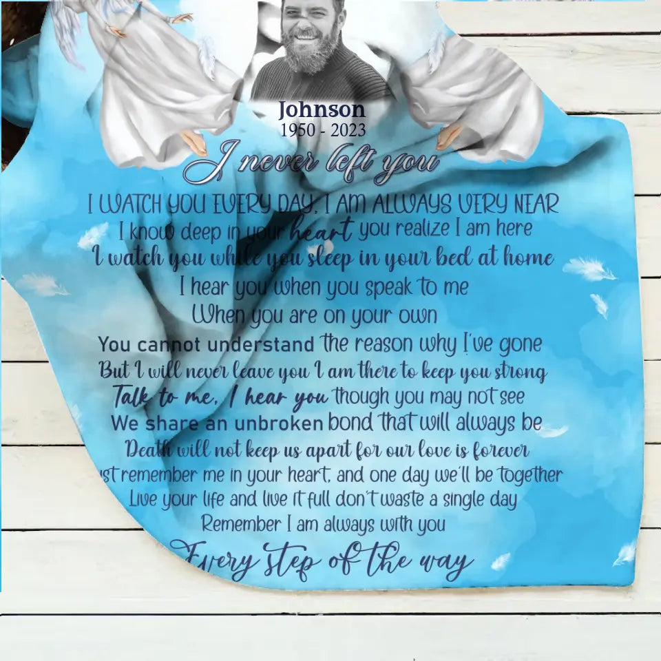 Personalized Memorial Fleece Throw Blanket & Quilt - Upload Photo - Memorial Gift Idea For Family Member - I Never Left You