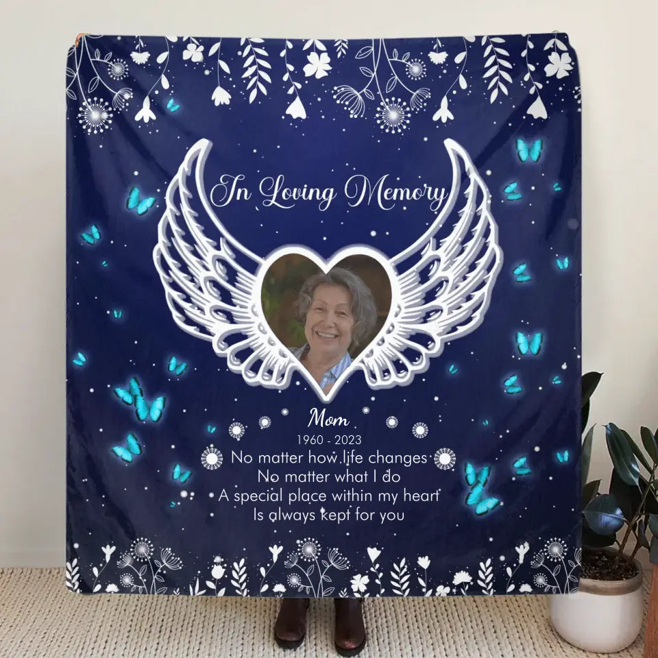 Personalized Memorial Quilt/Fleece Throw Blanket - Upload Photo - Memorial Gift Idea For Family Member - A Special Place Within My Heart Is Always Kept For You