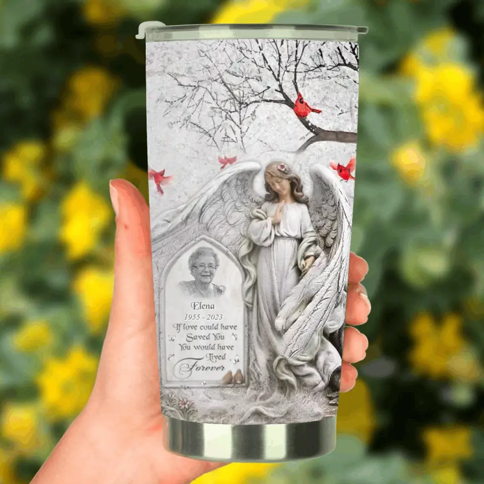 Personalized Angel Memorial Tumbler - Upload Photo - Memorial Gift Idea For Family Member - Always Loved Never Forgotten Forever Missed