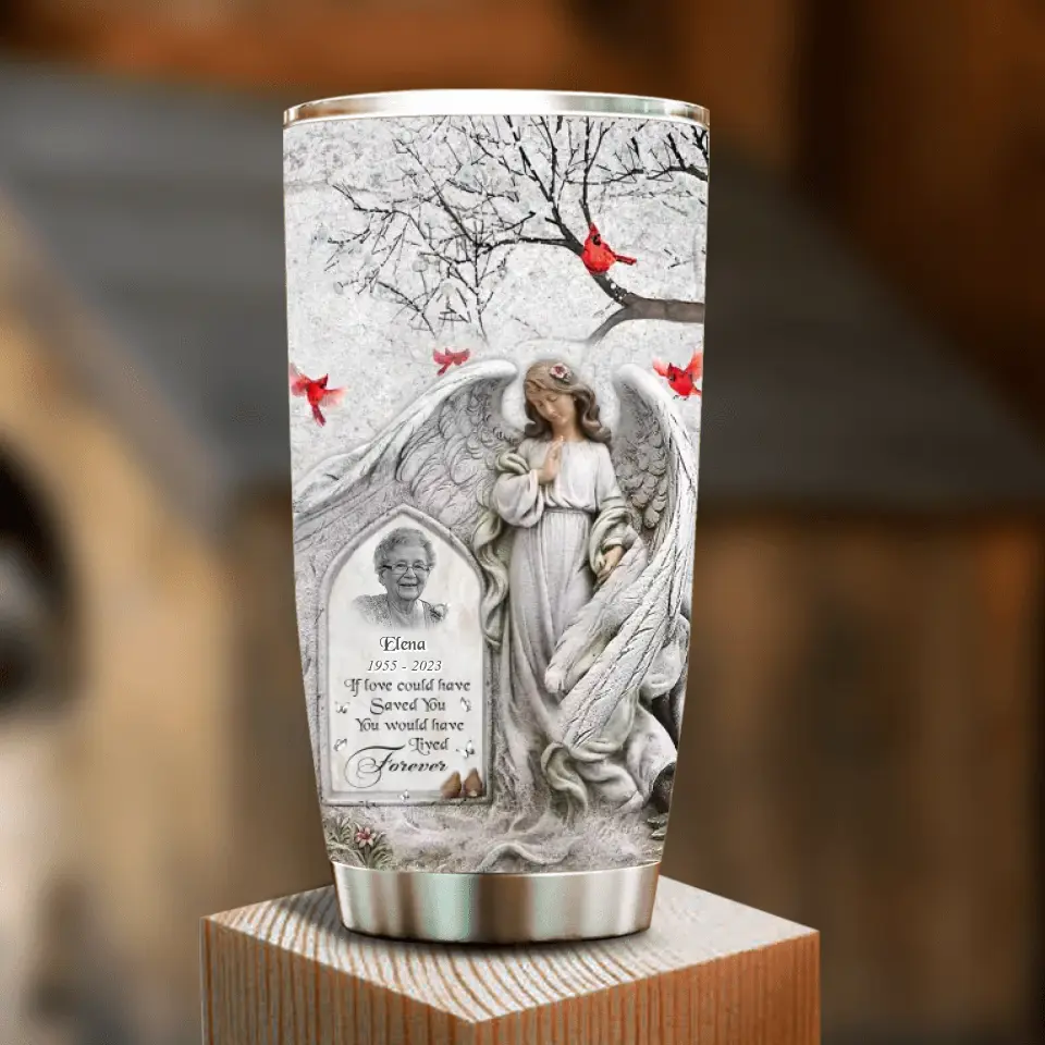 Personalized Angel Memorial Tumbler - Upload Photo - Memorial Gift Idea For Family Member - Always Loved Never Forgotten Forever Missed