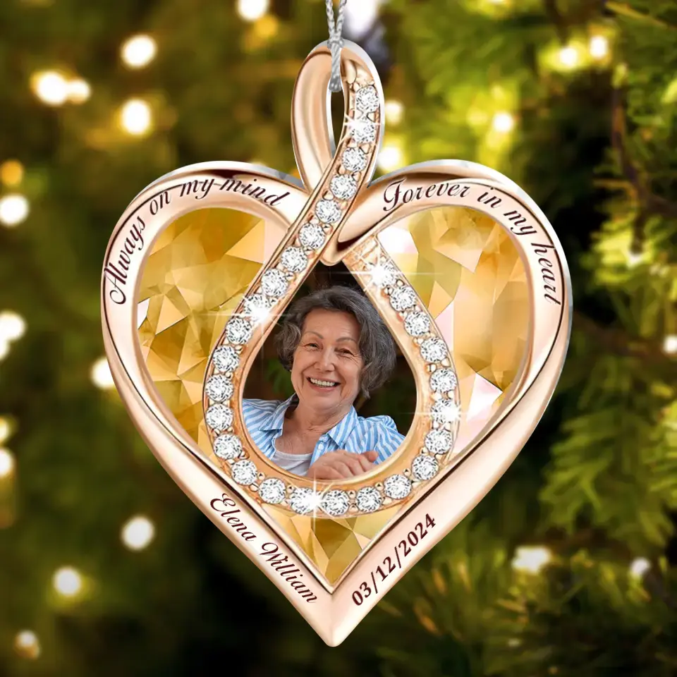 Personalized Heart Infinity Photo Memorial Acrylic Ornament - Memorial Gift Idea For Family Member - Upload Photo - Always On My Mind Forever In My Heart