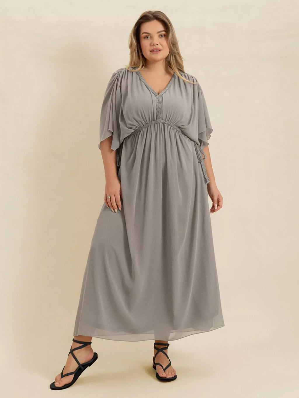 Plus Size V-Neck Flutter Sleeve Dress