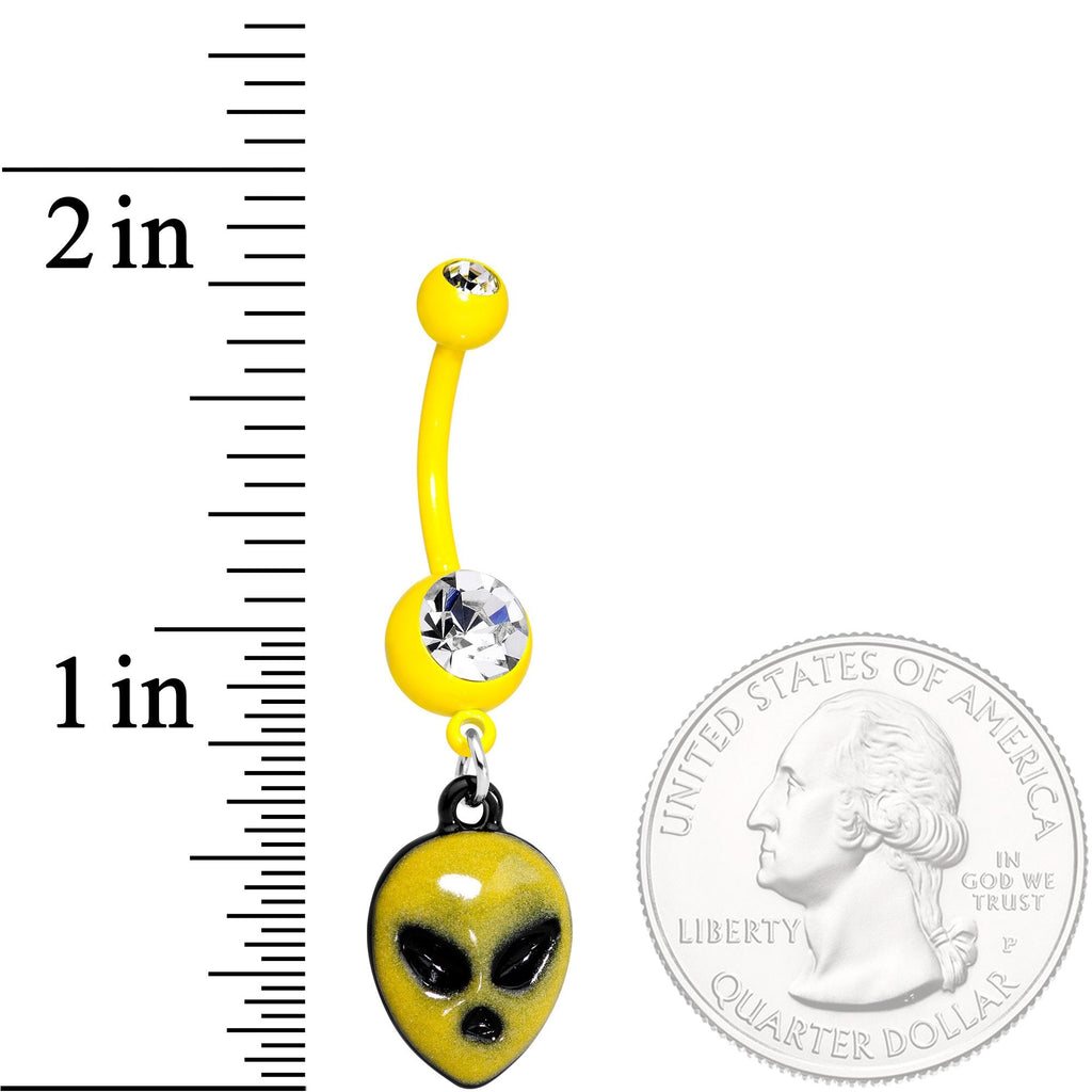 Yellow Glow in the Dark Grumpy Alien Dangle Navel Belly Ring - Image 3