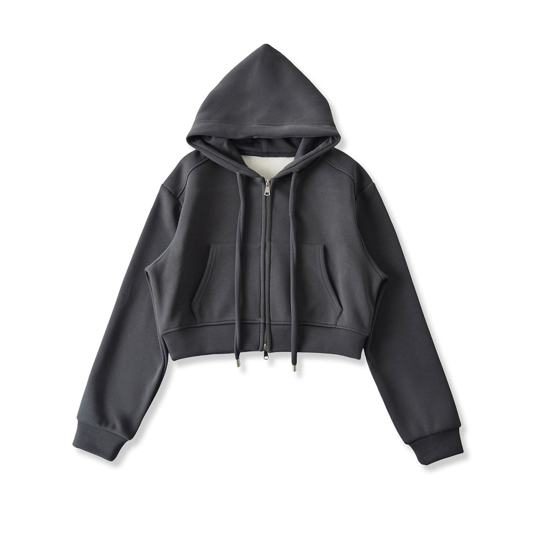 Velvet Cropped Zip-Up Hoodie Sweatshirt with Drawstring - Image 8