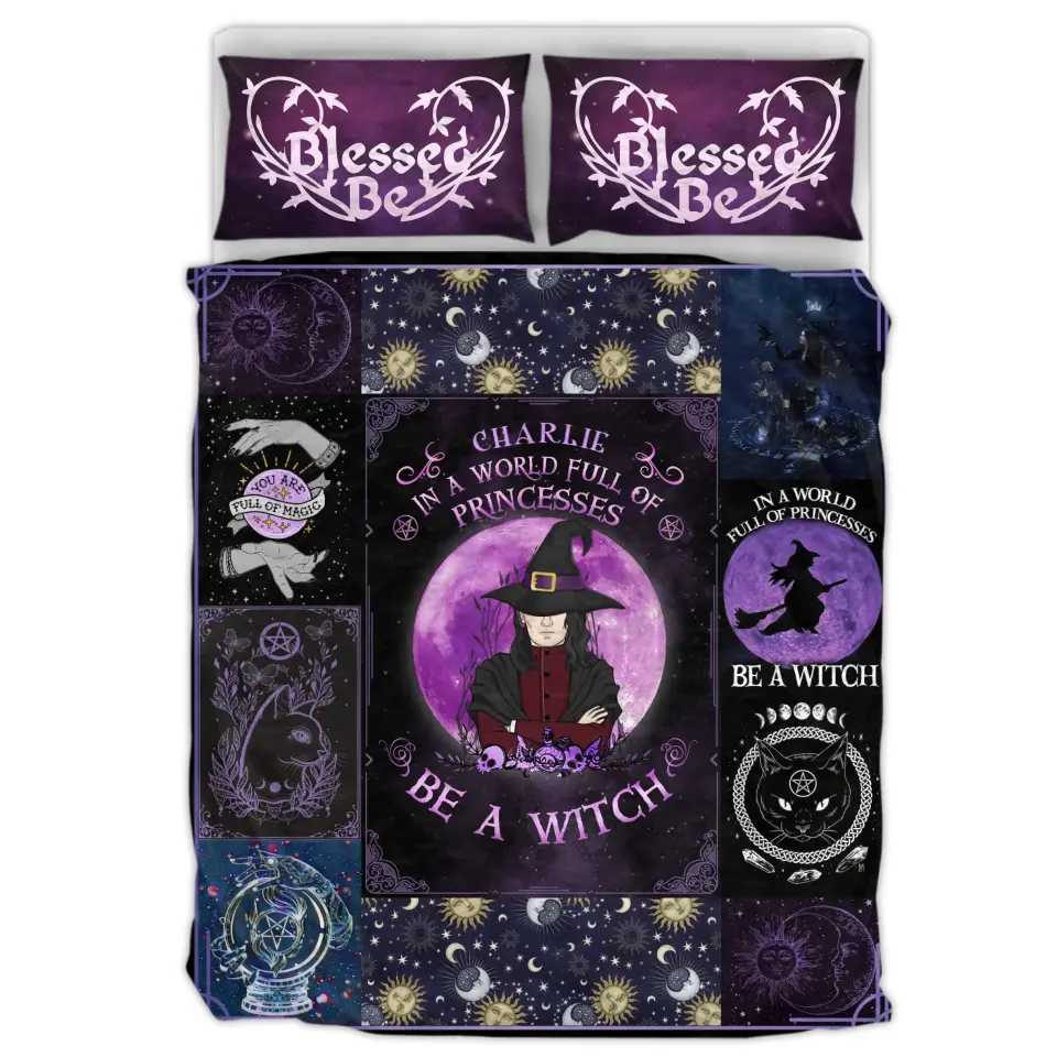 Personalized Witch Male Quilt Bed Sets - Halloween Gift Idea For Witch Lovers - In A World Full Of Princesses Be A Witch