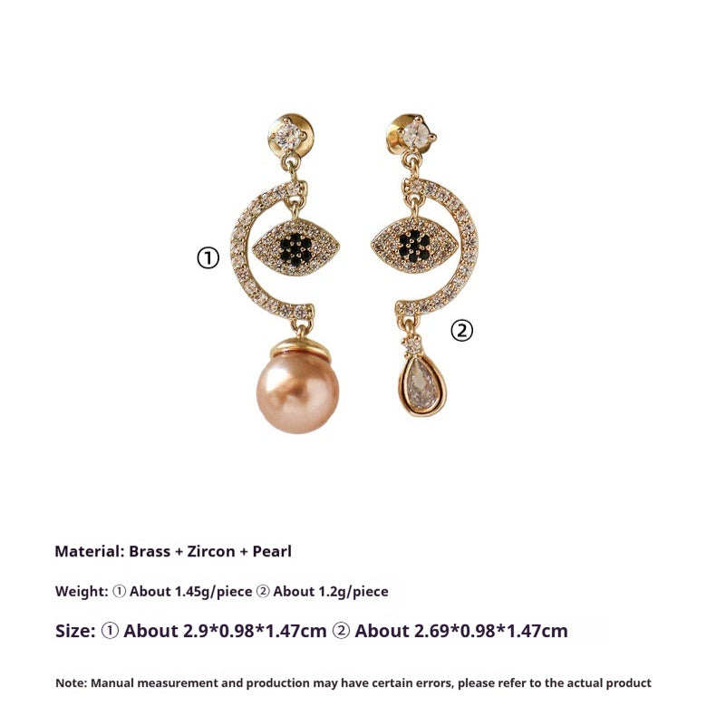 Asymmetric Micro-Set Zircon Evil Eye Earrings