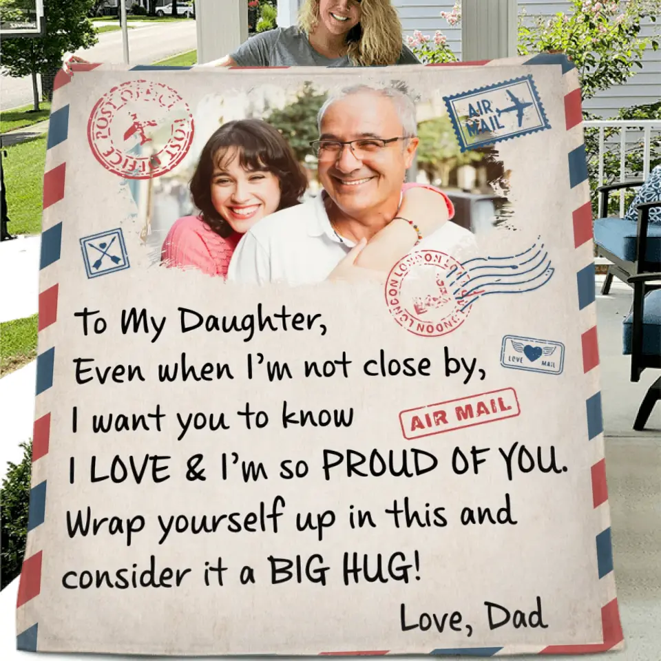 Personalized Dad & Daughter Photo Quilt/Fleece Throw Blanket - Gift Idea For Daughter From Dad - Upload Photo - Consider It A Big Hug
