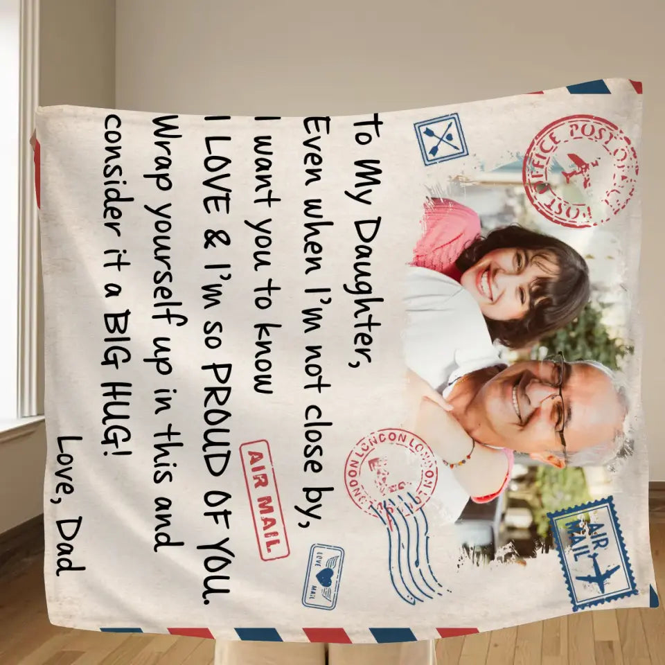 Personalized Dad & Daughter Photo Quilt/Fleece Throw Blanket - Gift Idea For Daughter From Dad - Upload Photo - Consider It A Big Hug