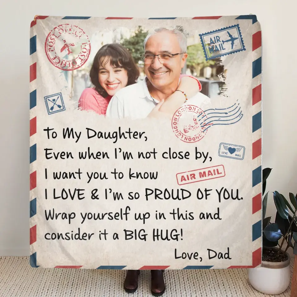 Personalized Dad & Daughter Photo Quilt/Fleece Throw Blanket - Gift Idea For Daughter From Dad - Upload Photo - Consider It A Big Hug