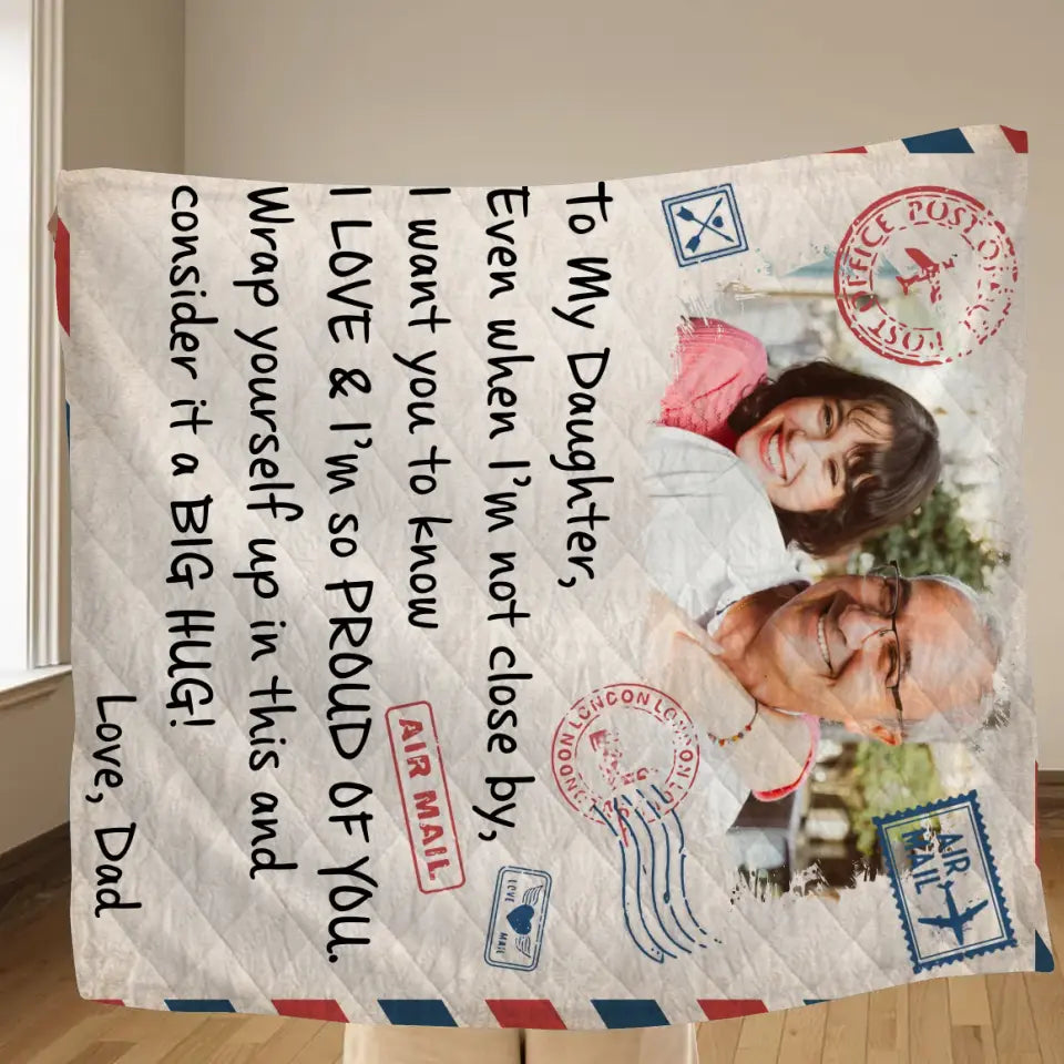 Personalized Dad & Daughter Photo Quilt/Fleece Throw Blanket - Gift Idea For Daughter From Dad - Upload Photo - Consider It A Big Hug