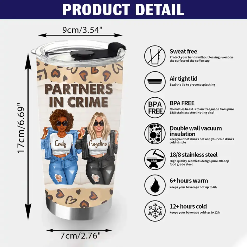 Personalized Besties Tumbler - Gift Idea For Friends/Sisters/Besties - Partners In Crime