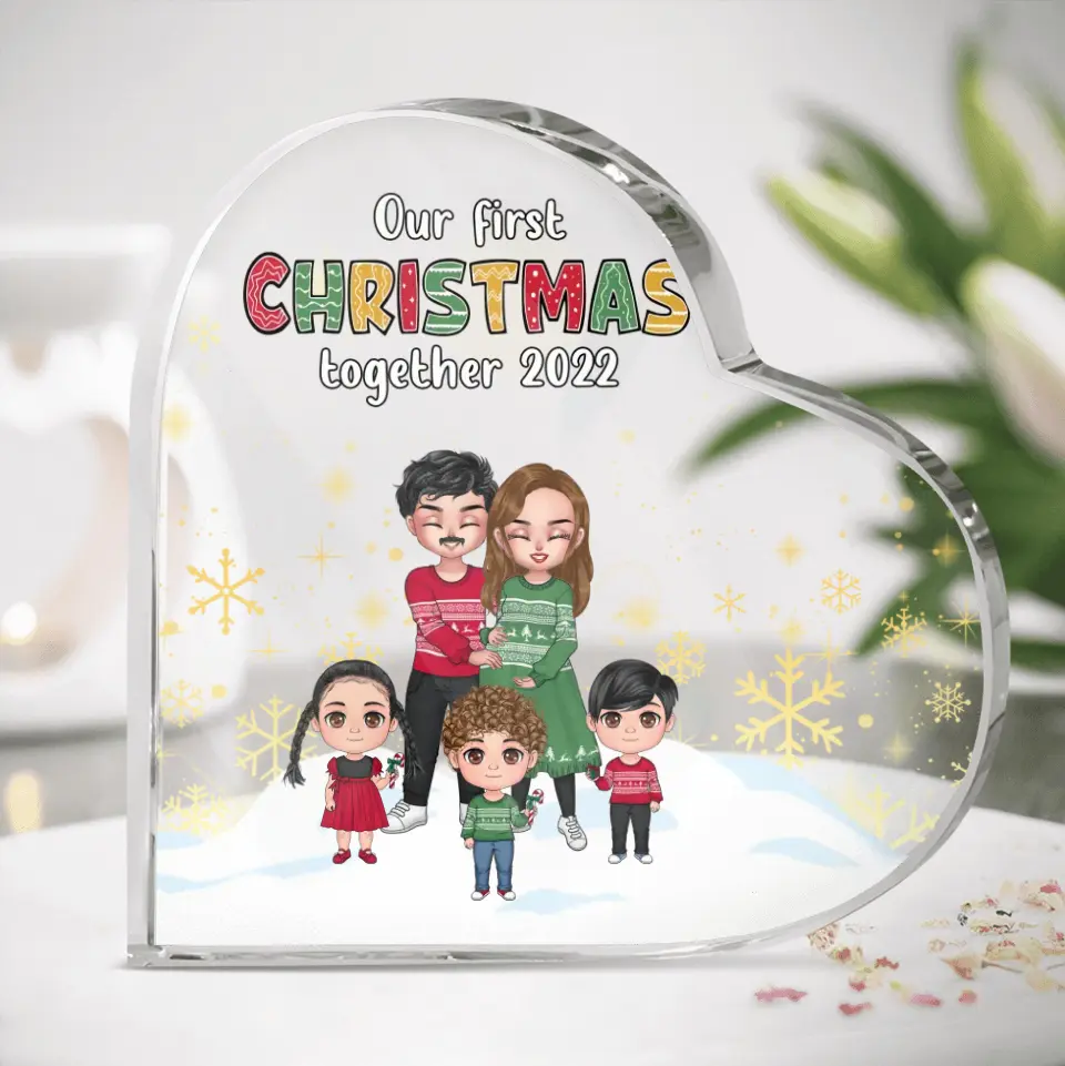 Personalized Pregnant Mom And Family Acrylic Plaque - Gift Idea For Family/Christmas With Up To 3 Kids - Our First Christmas Together 2022