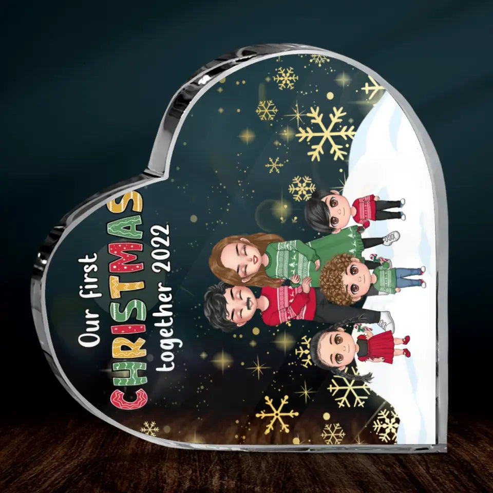 Personalized Pregnant Mom And Family Acrylic Plaque - Gift Idea For Family/Christmas With Up To 3 Kids - Our First Christmas Together 2022