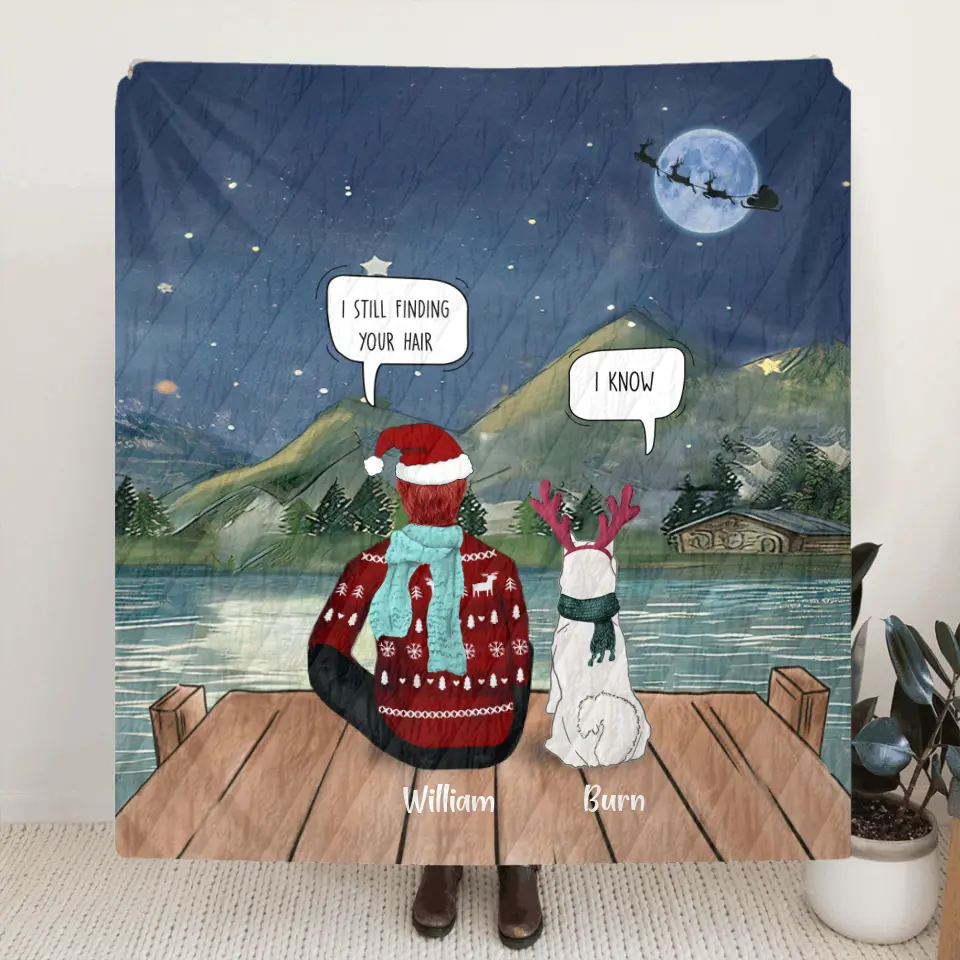 Personalized Memorial Pet Fleece Blanket/Quilt - Family/Couple/Adult With 3 Kids and Up to 6 Pets - Best Christmas Gift For Cat/Dog Lover