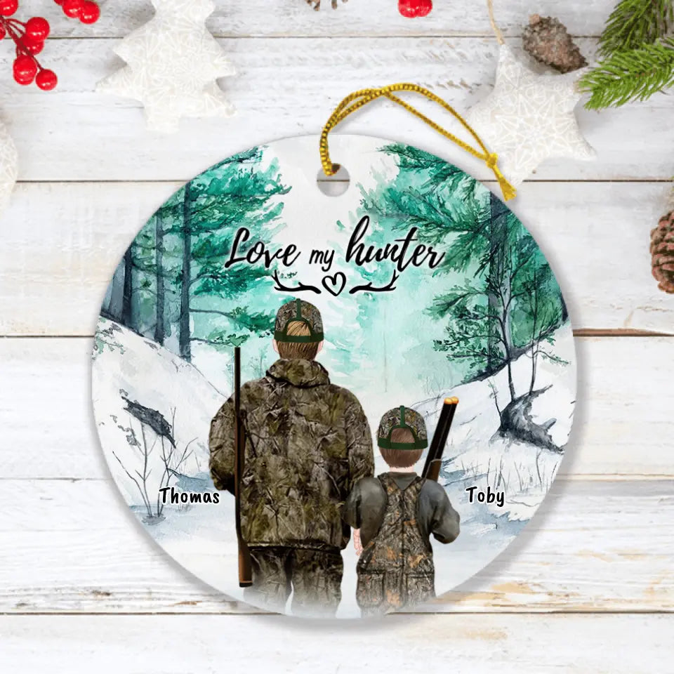 Personalized Hunting Ornament - Single Parent With 1 Kid/Couple/Solo Man/Woman - Best Gift For Hunting Lovers