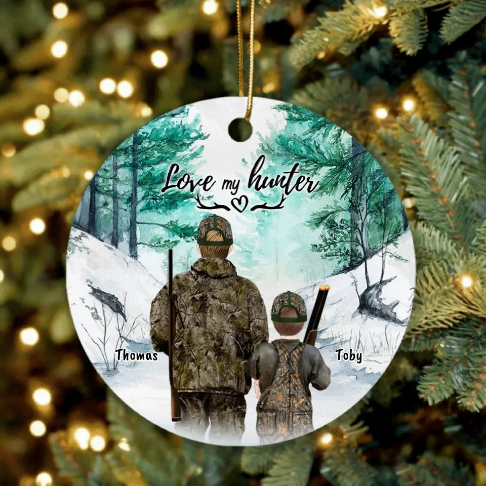 Personalized Hunting Ornament - Single Parent With 1 Kid/Couple/Solo Man/Woman - Best Gift For Hunting Lovers