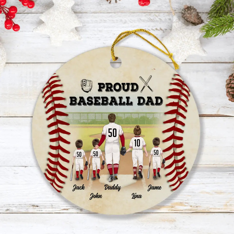 Personalized Baseball Ornament - Up to 4 Kids - Gift Idea For Baseball Lover - Proud Baseball Dad