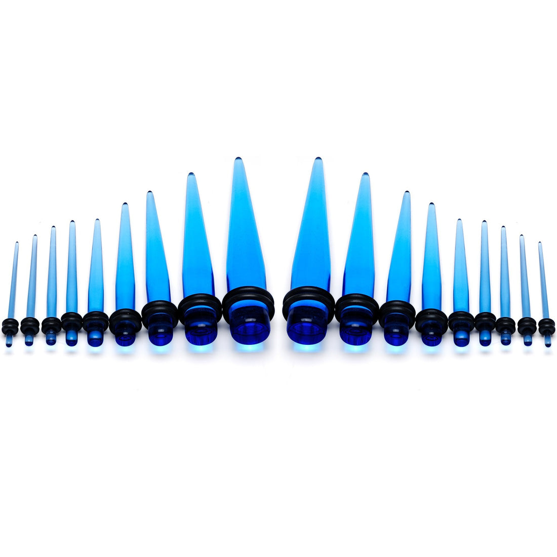 14 to 00G Light Blue Acrylic Straight Taper 18 Piece Stretching Kit