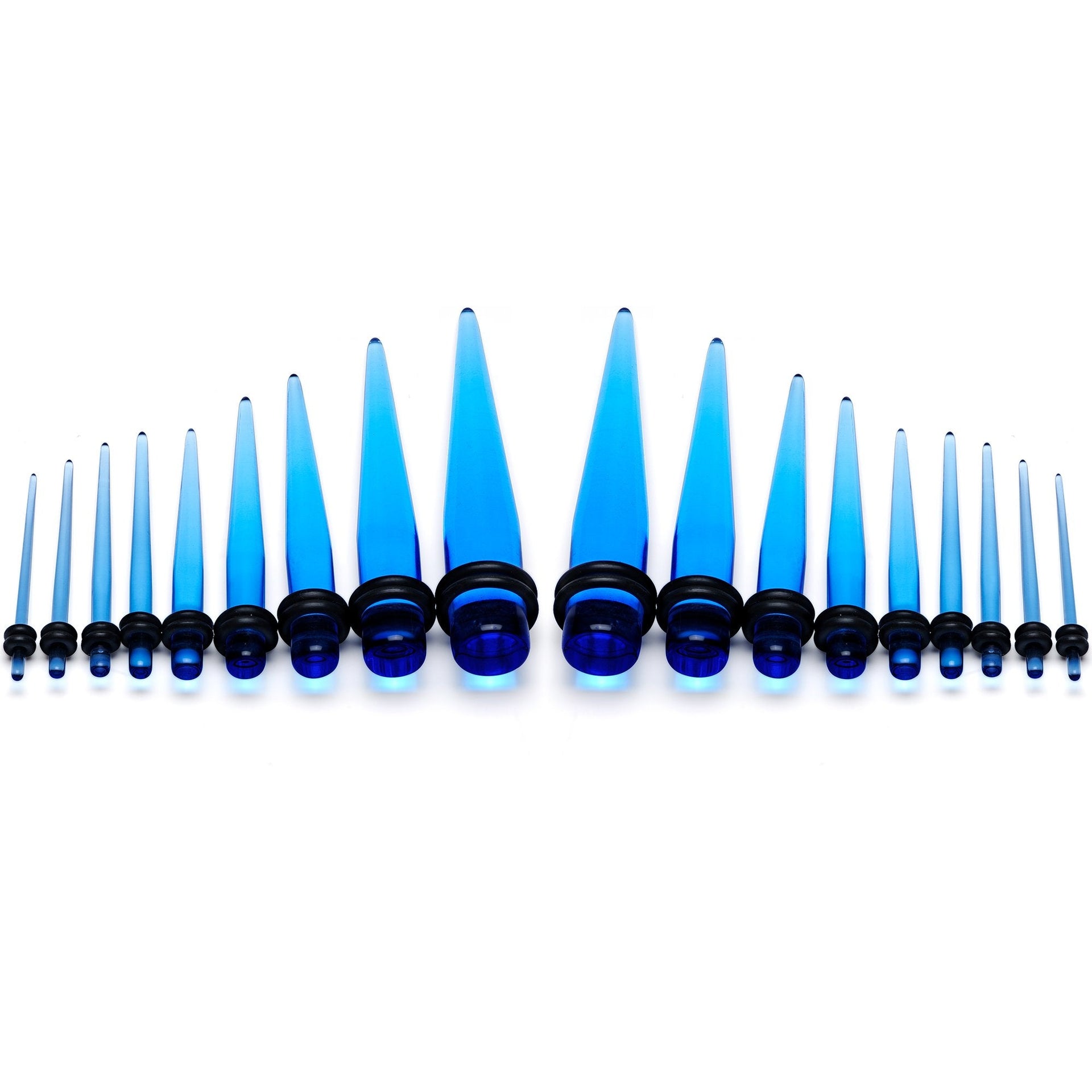 14 to 00G Light Blue Acrylic Straight Taper 18 Piece Stretching Kit