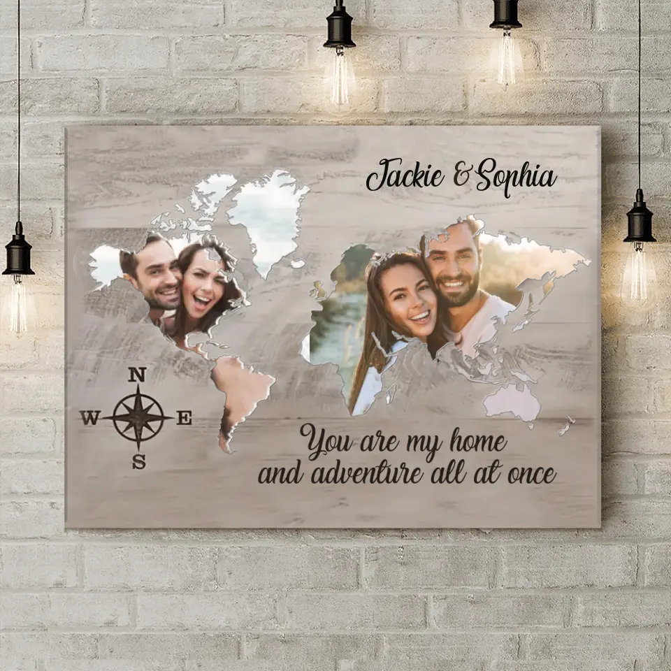 Personalized Couple Photo Horizontal Canvas - Gift Idea For Couple/Husband/Wife - You Are My Home And Adventure At All Once