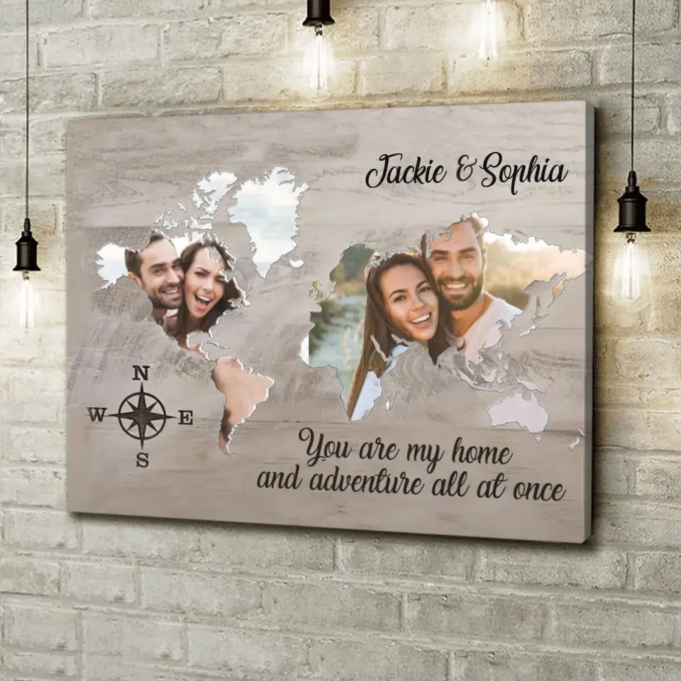 Personalized Couple Photo Horizontal Canvas - Gift Idea For Couple/Husband/Wife - You Are My Home And Adventure At All Once