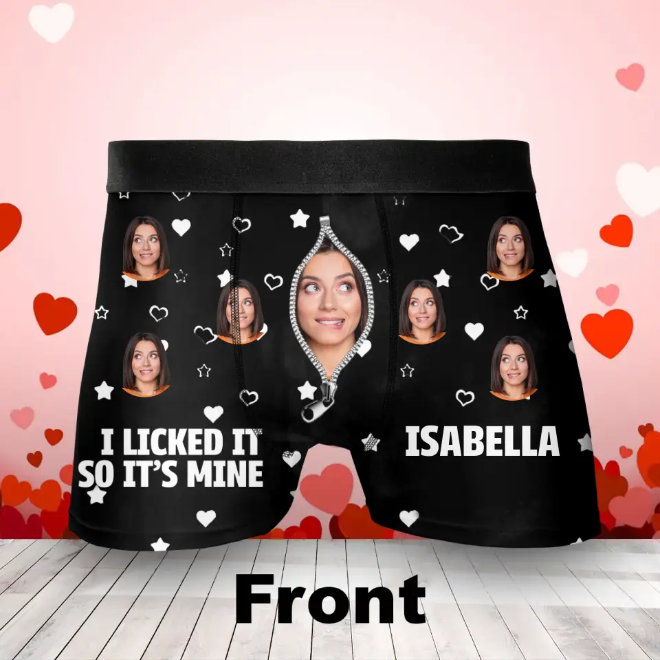 Personalized Men's Boxer Briefs - Upload Photo - Funny/Valentines Gift Idea For Men, Boyfriend, Husband - I Licked It So It's Mine