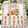 Personalized Christmas Gingerbread Grandma Quilt/Fleece Throw Blanket - Up to 10 Grandkids - Christmas Gift Idea For Grandma - This Grandma Belongs To