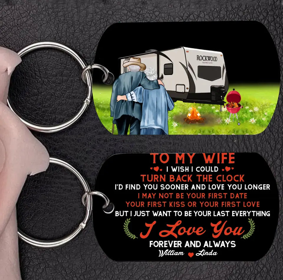Personalized Old Couple Aluminum Keychain - Gift Idea For Couple/Husband/Wife - To My Wife I Wish I Could Turn Back The Clock