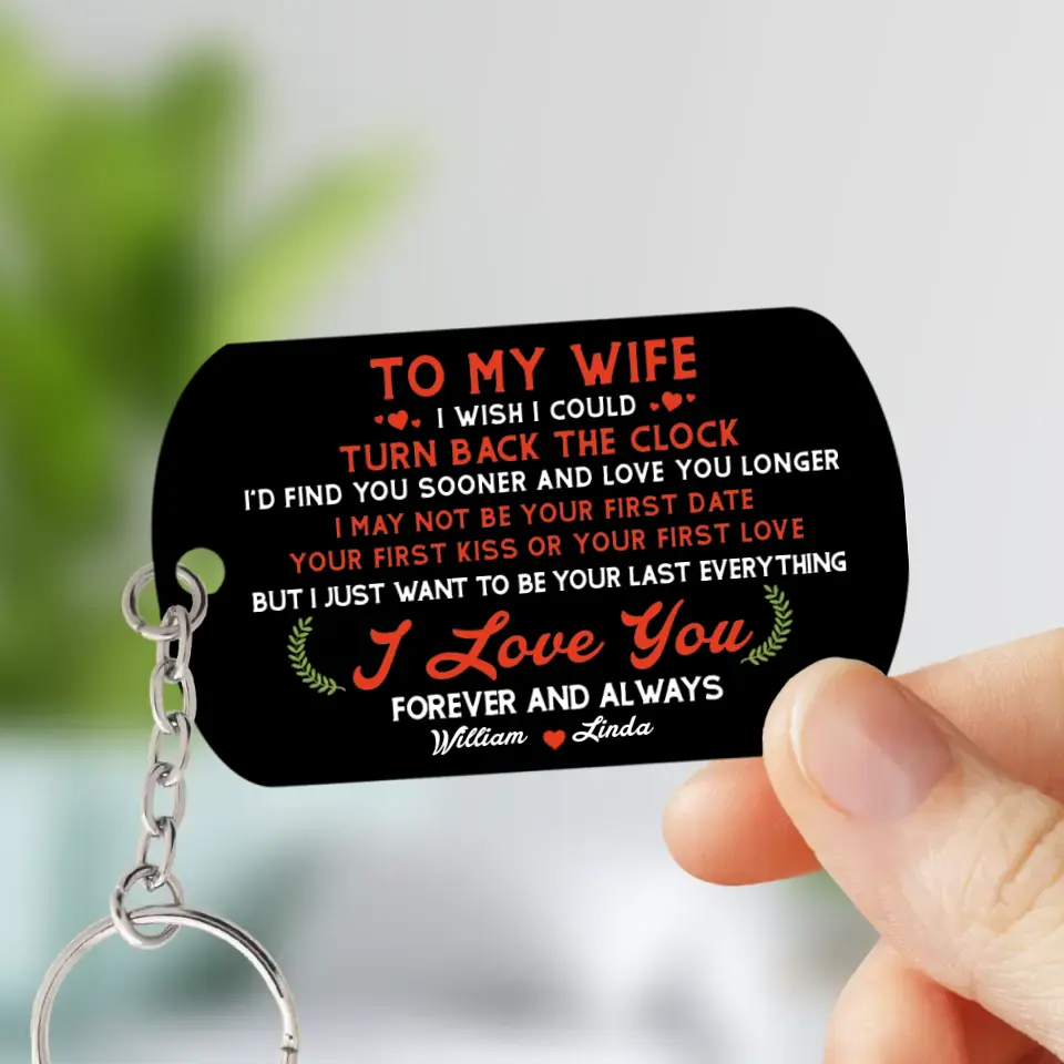 Personalized Old Couple Aluminum Keychain - Gift Idea For Couple/Husband/Wife - To My Wife I Wish I Could Turn Back The Clock