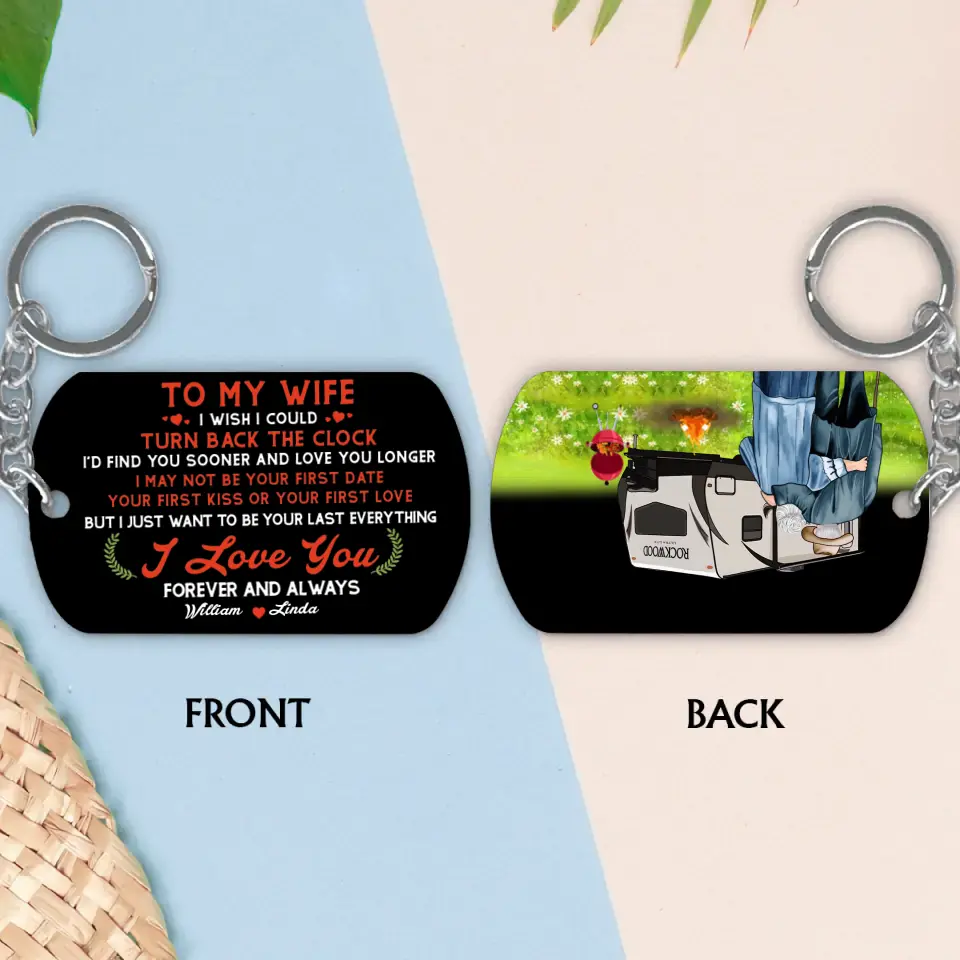 Personalized Old Couple Aluminum Keychain - Gift Idea For Couple/Husband/Wife - To My Wife I Wish I Could Turn Back The Clock