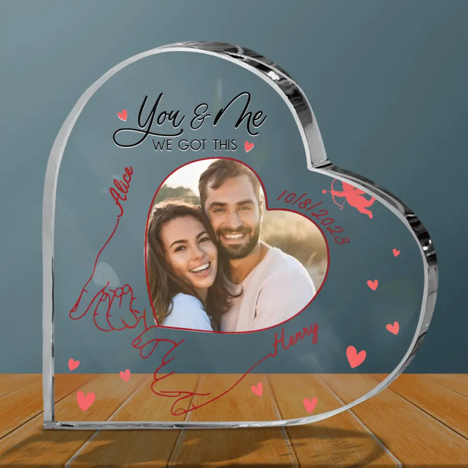 Personalized Couple Crystal Heart - Gift Idea For Couple/Him/Her/Valentines's Day - Upload Photo - You & Me We Got This