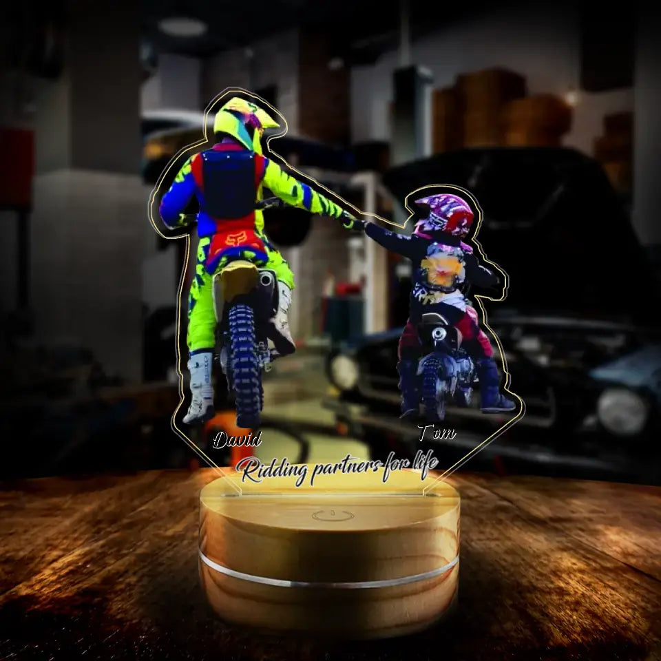Personalized Motorbike Dad And Daughter/Son Acrylic Led Light - Gift Idea For Biker/Father - Riding Partners For Life