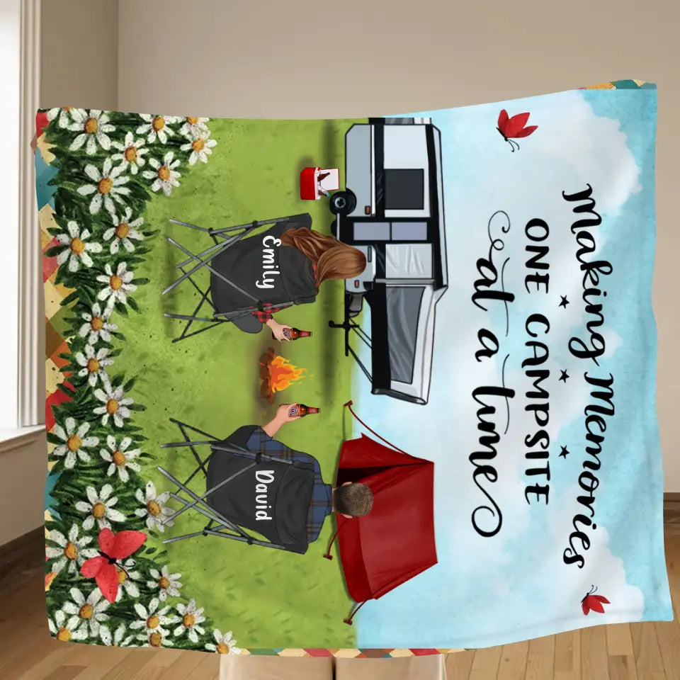 Personalized Camping Couple Fleece Throw Blanket & Quilt - Gift Idea For Camping lovers - Making Memories One Campsite At A Time