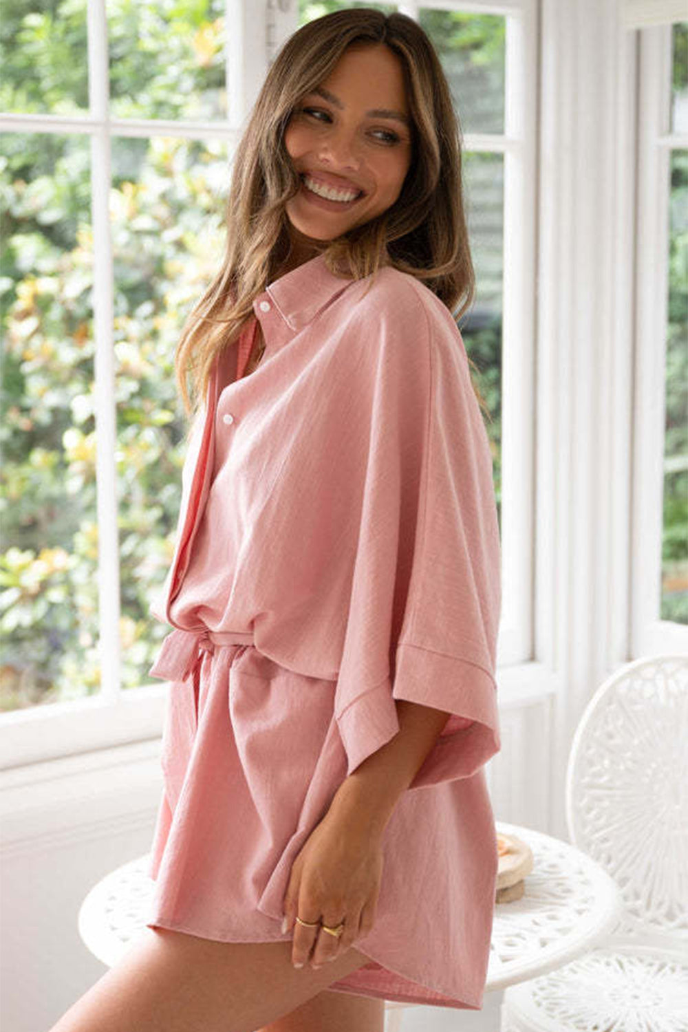 Tied Button Up Collared Neck Mini Romper | Cotton