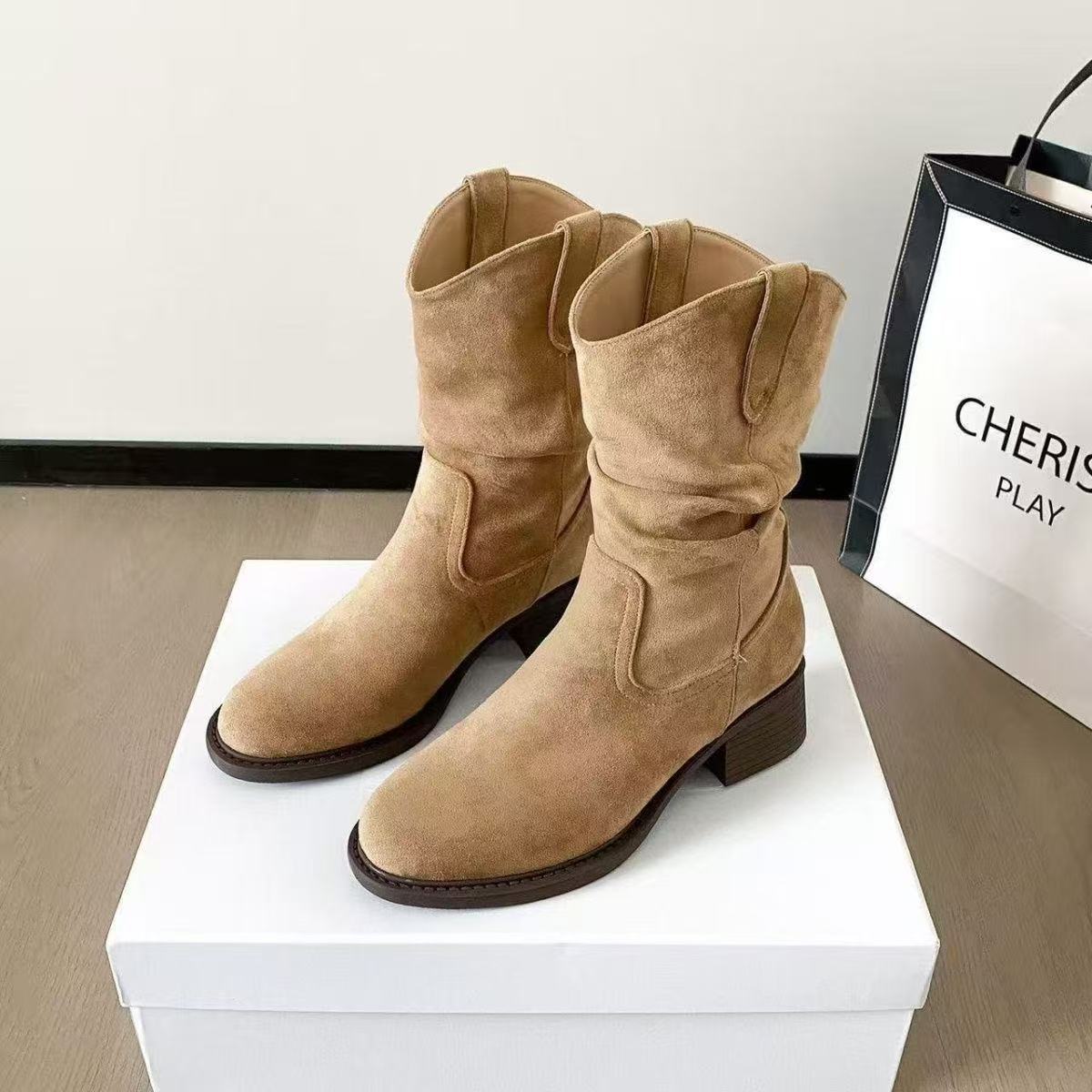 Solid Color Chunky Heel Ankle Boots Women | Versatile Style