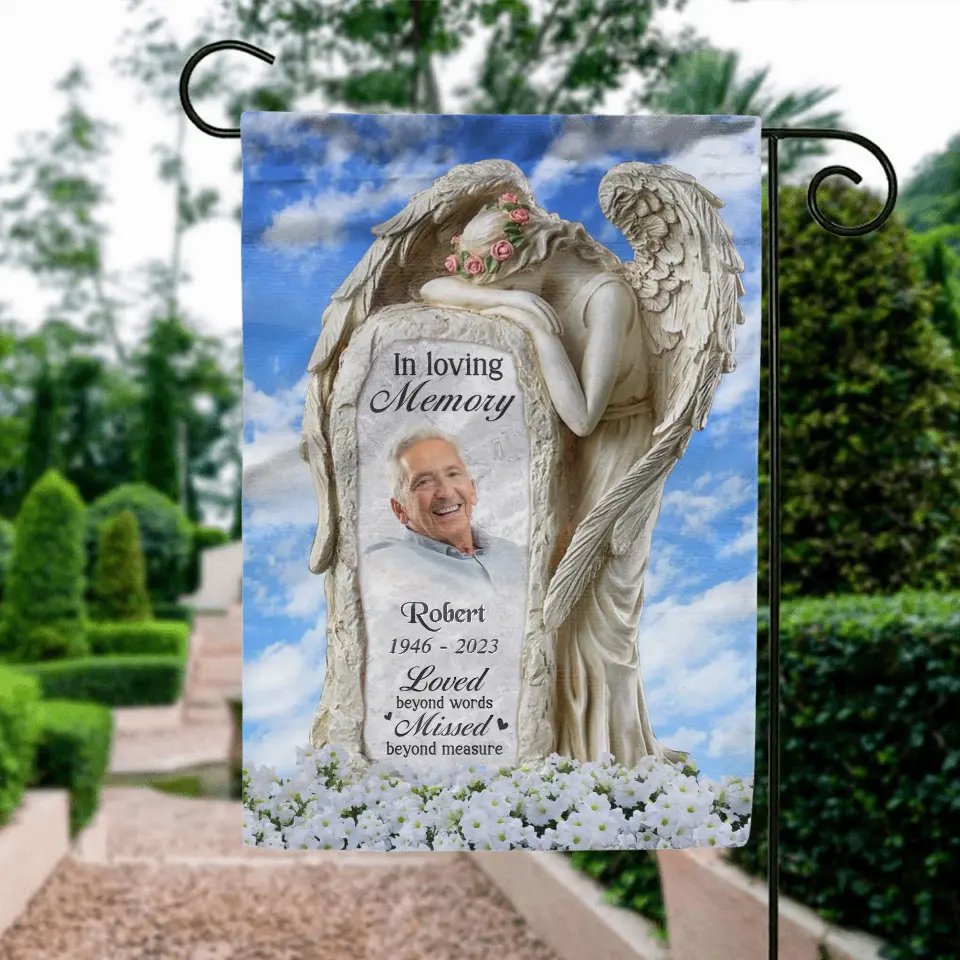 Personalized Memorial Garden Flag Sign - Memorial Gift Idea - Upload Photo - Loved Beyond Words Missed Beyond Measure