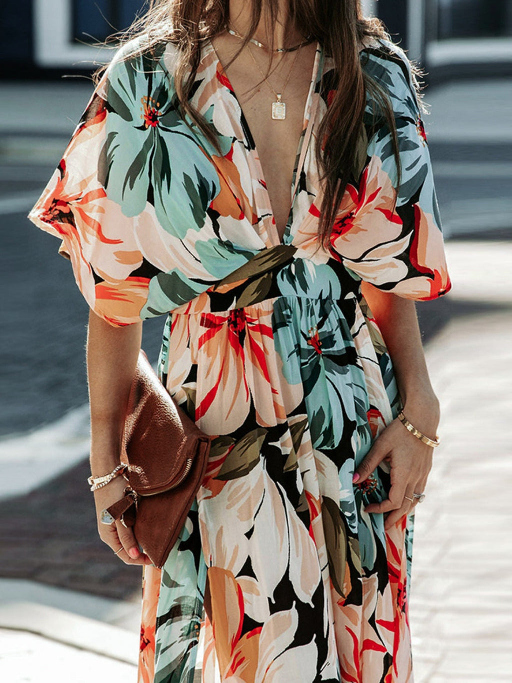Floral Half Sleeve Midi Dress for Summer Everyday Style
